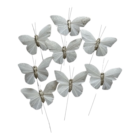 Fjäril 3-pack Julie offwhite glitter, 9 cm bred stick