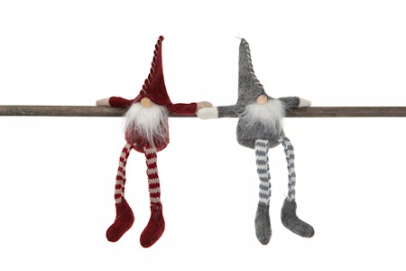 Hängande tomte grå med magnet i händerna 16 cm