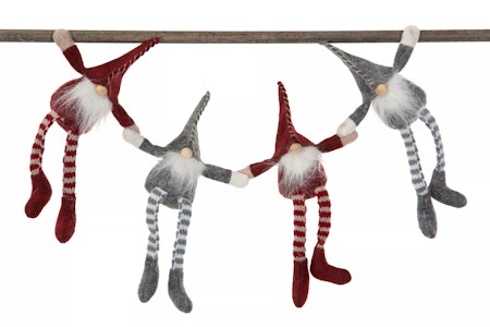 Hängande tomte grå med magnet i händerna 16 cm