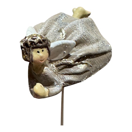 Ängel tös 5 cm  beige glitter blomstick