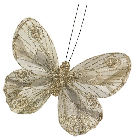 Glitterfjäril med clips 11 cm svagt gråturkos