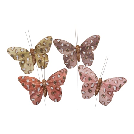 Sparkly fjäril på stick mix 4-pack 9 cm