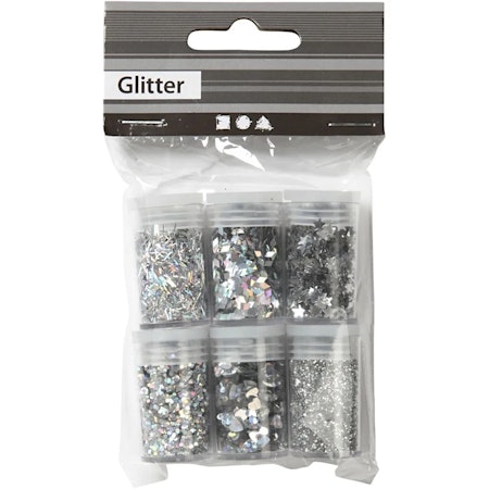 Glitter och paljetter 6-pack silver
