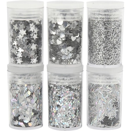 Glitter och paljetter 6-pack silver