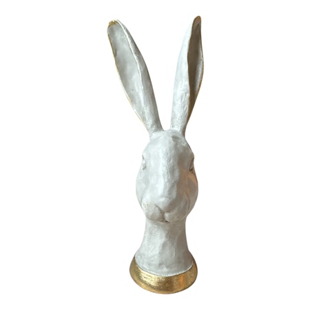 Elegant grå hare-staty 28,5x14 cm – stilfull detalj med guldkant