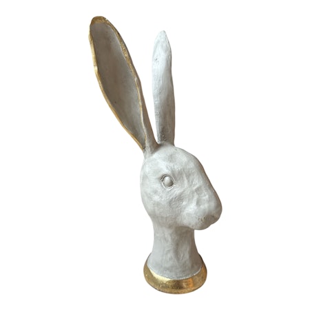 Elegant grå hare-staty 28,5x14 cm – stilfull detalj med guldkant