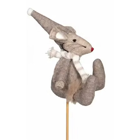 Beige sittande tomte-mus, 9 cm