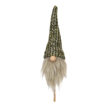 Liten grön luva tomte blomsterpinne 10 cm