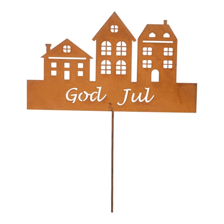 God Jul-skylt i rostig metall 15x8 cm