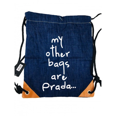 Gympapåse i Denim med texten 'my other bags are Prada...'