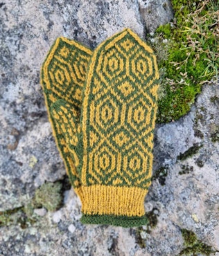 Vanten Akka (grön/gul), damvante strl S/M