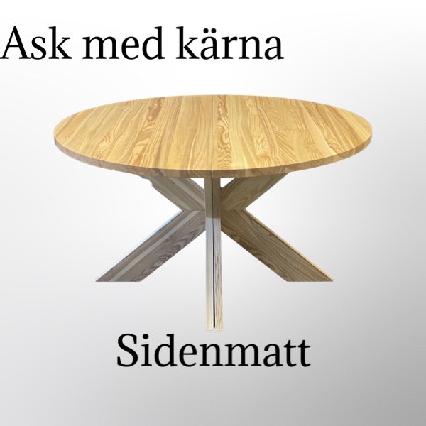 Ask med kärna. Runt bord 100-160 med ikäggsskivor