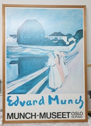 Edvard Munch utställnings affisch "Young Girls on a Bridge" Oslo Norway inramad utan glas  70 tal