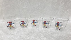Glögg muggar med målad juldekor retro 5 st munblåsta.