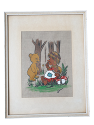 Retro tavla tryck på tyg nalle och ett sittande troll