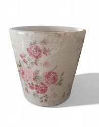 Krackeleradlock kruka med rosa rosor