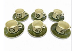 Retro kaffekoppar med fat 6 st gröna tyskland