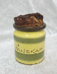 Keramik burk med texten "VÄNSKAP"