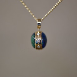 Guldhänge med diamanter och malakit+lapis lazuli