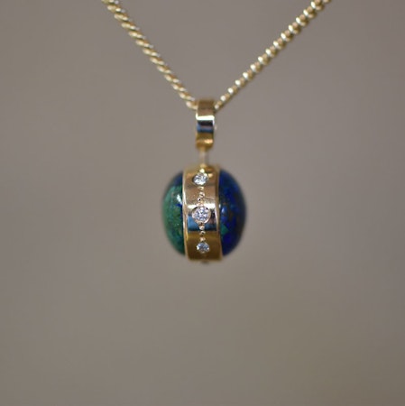 Guldhänge med diamanter och malakit+lapis lazuli