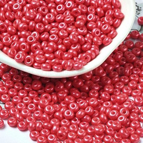 Rosa/röd seed bead donut 4x2,5mm 25gram