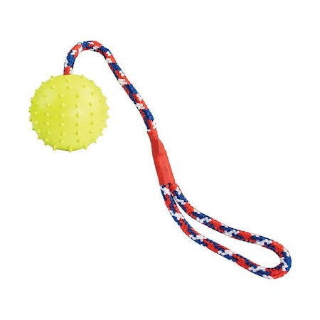 Kastboll av naturligt hårt gummi 7/39 cm, med rep.