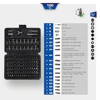 1/4" Bit Set 100 pcs