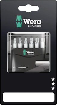WERA Bit-Check 7 TX Universal 1 SB Bits for TORX screws + Bitholder 893/4/1 K 1 x 1/4"x50;867/1 TORX