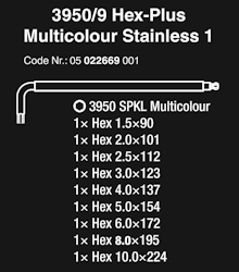 WERA 967 SPKL/9 TORX BO Multicolour SB L-key set for tamper-proof, BlackLaser 967 SPKL TORX® BO Mult