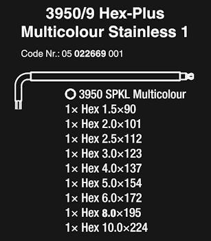 WERA 967 SPKL/9 TORX BO Multicolour SB L-key set for tamper-proof, BlackLaser 967 SPKL TORX® BO Mult