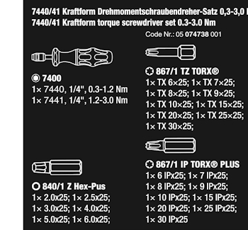 WERA 7440/41 Kraftform torque screwdriver set 7400 1 x 7440, 1/4", 0,3-1,2 Nm; 1 x 7441, 1/4", 1,2-3