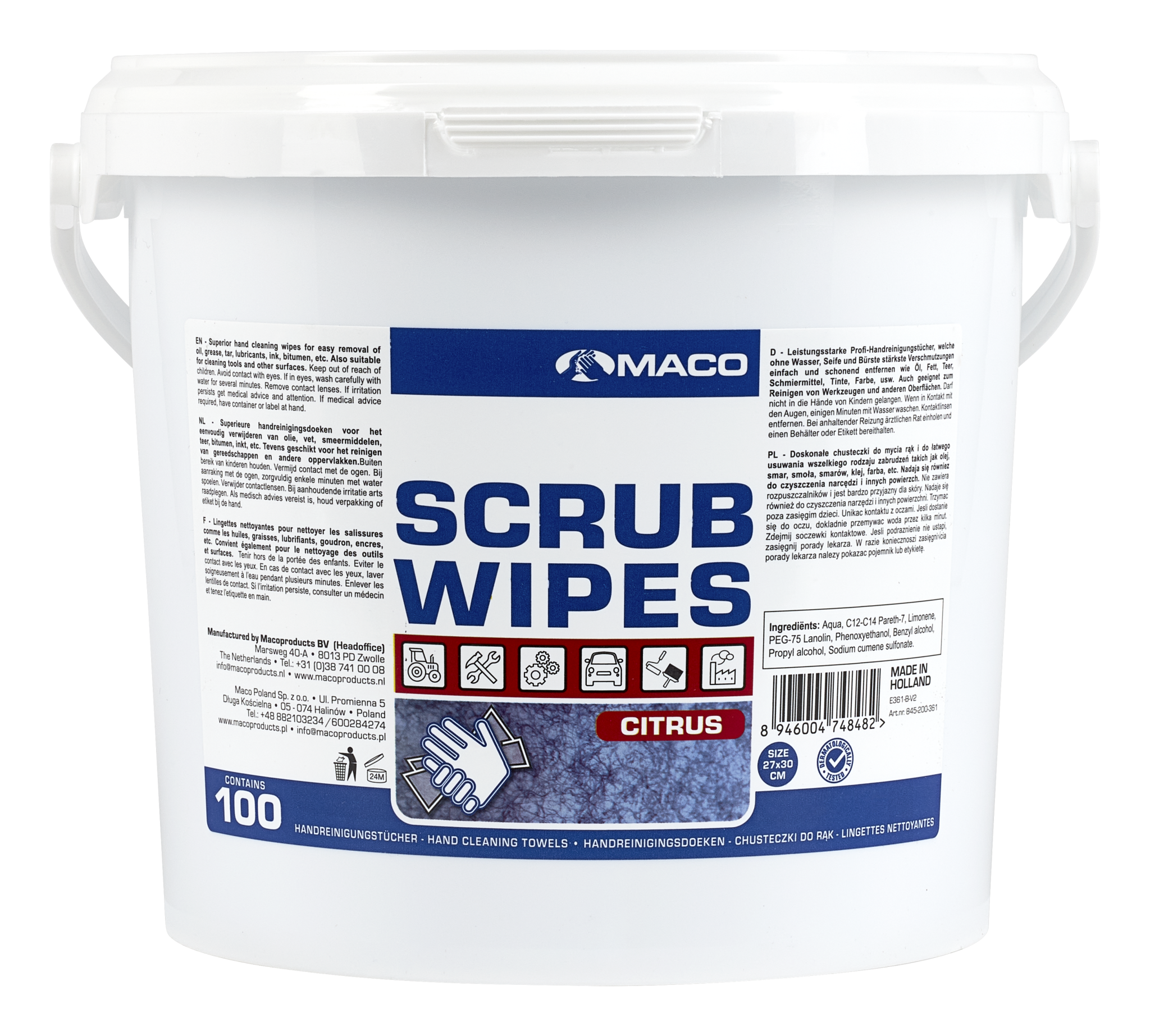 MACO Scrub Wipes Citrus Blå 100st