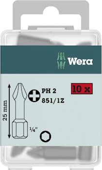 WERA 851/1 Z PH 1 x 25 mm DIY-Box Bits for Phillips screws DIY-Box 851/1 Z PH 10 x PH 1x25;