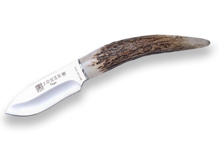 Jaktkniv med fast blad & äkta brun läder slida