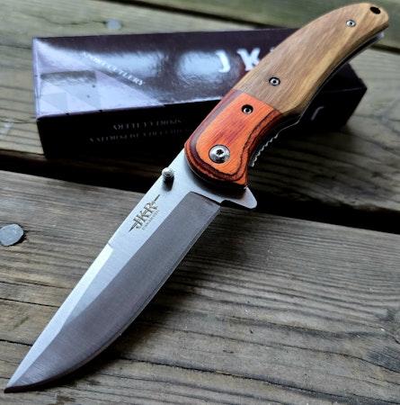 Fällkniv med Zebrawood och pakkawood