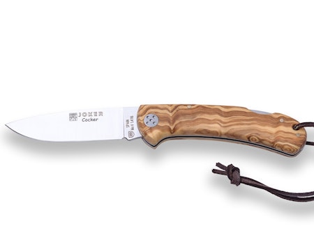 Joker Coker fällkniv oliv wood drop point med brun läder slida