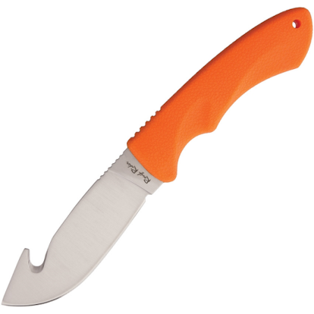 Billig jaktkniv med Orange handtag och ergonomiskt grepp.