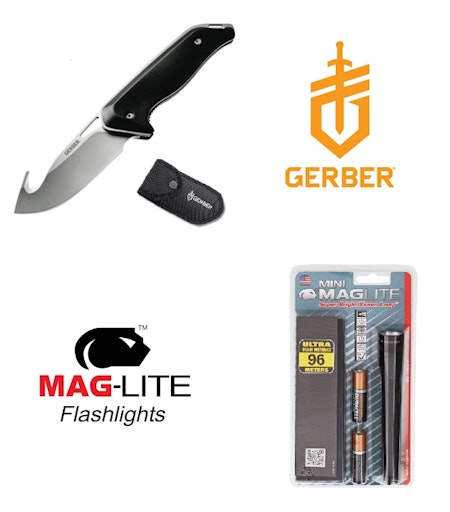 Friluftspaket-Fällkniv Gerber-Ficklampa Maglite