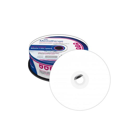 Mediarange (Falcon) cd-r glanset vannfast hvit printbar 25 stk