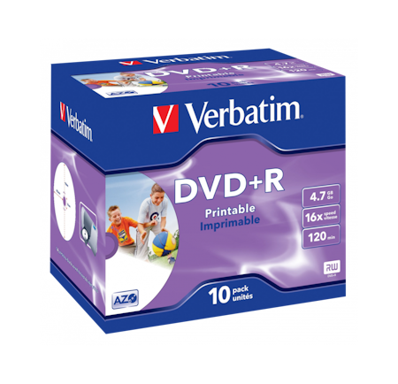 Verbatim DVD+R 16X 4.7GB hvit printbar 10 stk i cd case