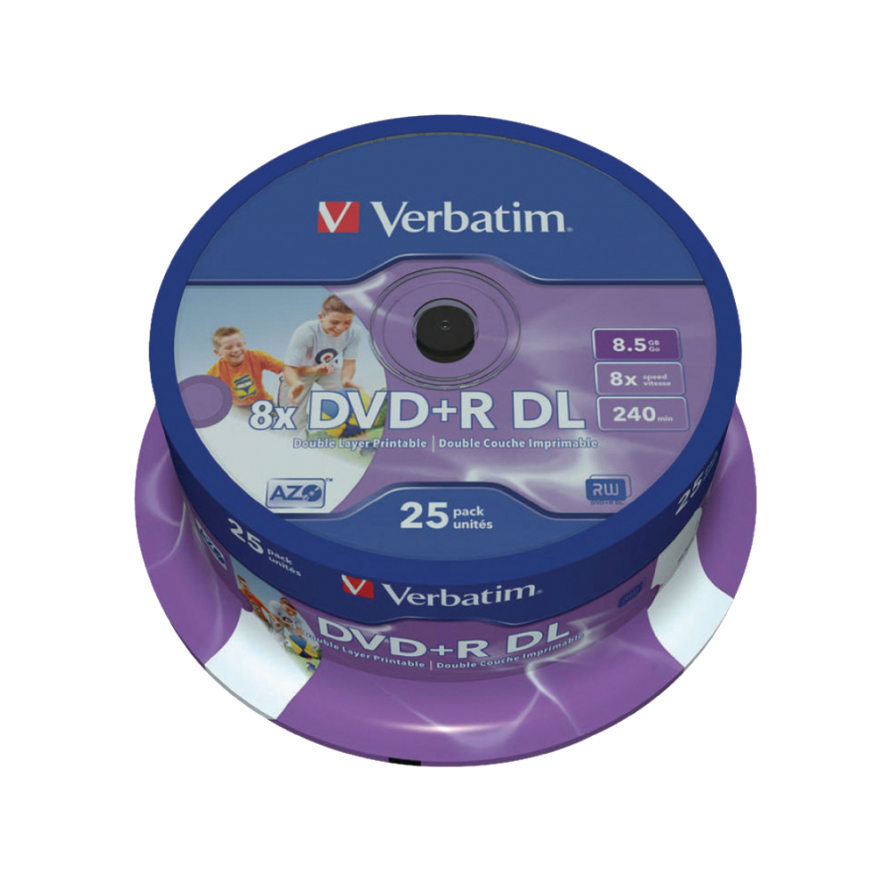 Verbatim DVD+R 8x 8.5GB dobbel lags hvit printbar 25 stk
