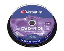 Verbatim DVD+R 8x 8.5GB Dobbel lags logo 10 stk