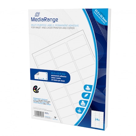 MediaRange Flerbruksetiketter, permanent lim 63x34mm 1200 stk