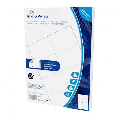 MediaRange Flerbruksetiketter, permanent lim 105x74mm 400 stk