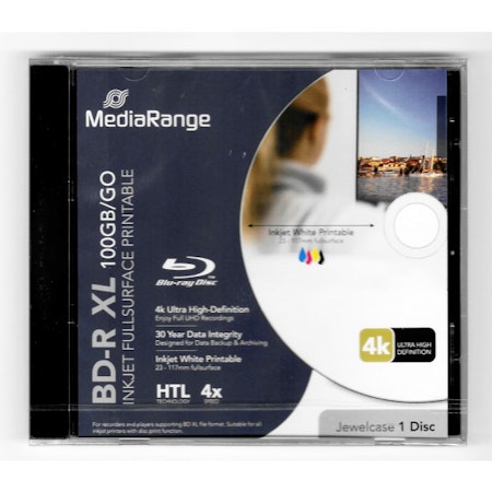 Mediarange PRO BD-R 100GB 4x hvit printbar jewel case 1 stk