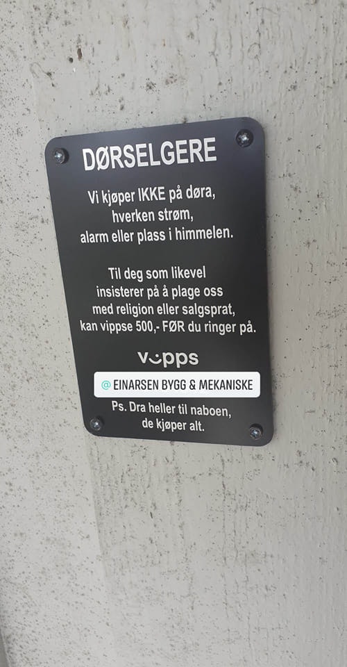 Skilt for dørselgere