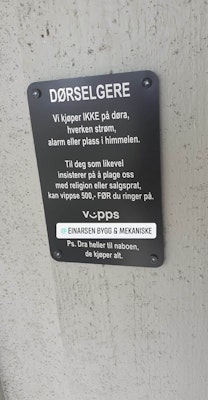 Skilt for dørselgere