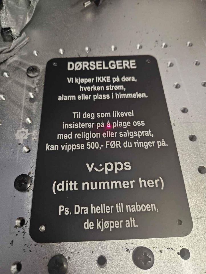 Skilt for dørselgere