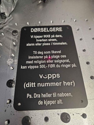Skilt for dørselgere