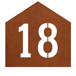 Corten husnummer plate med husform